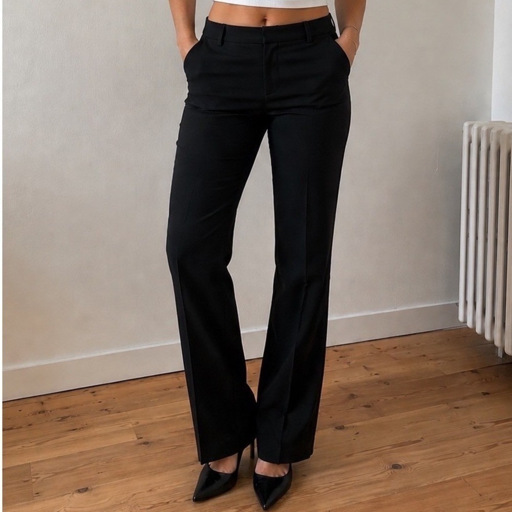 Coach Dress Pants Black Wool Trousers Women's size 42 Long Unhemmed